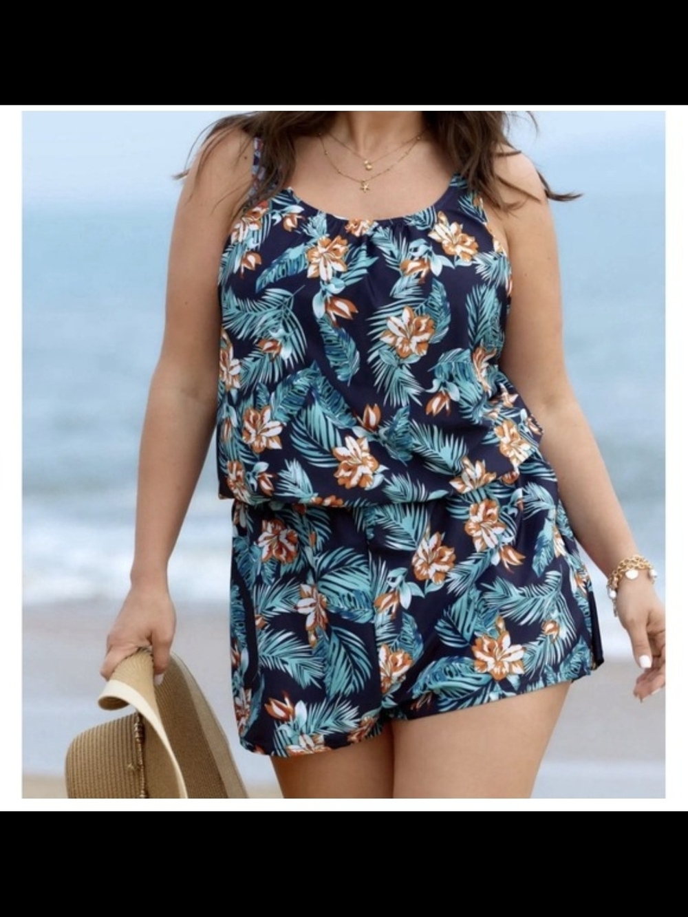 BloomChic Navy Tropical Floral Tankini Coverup Set